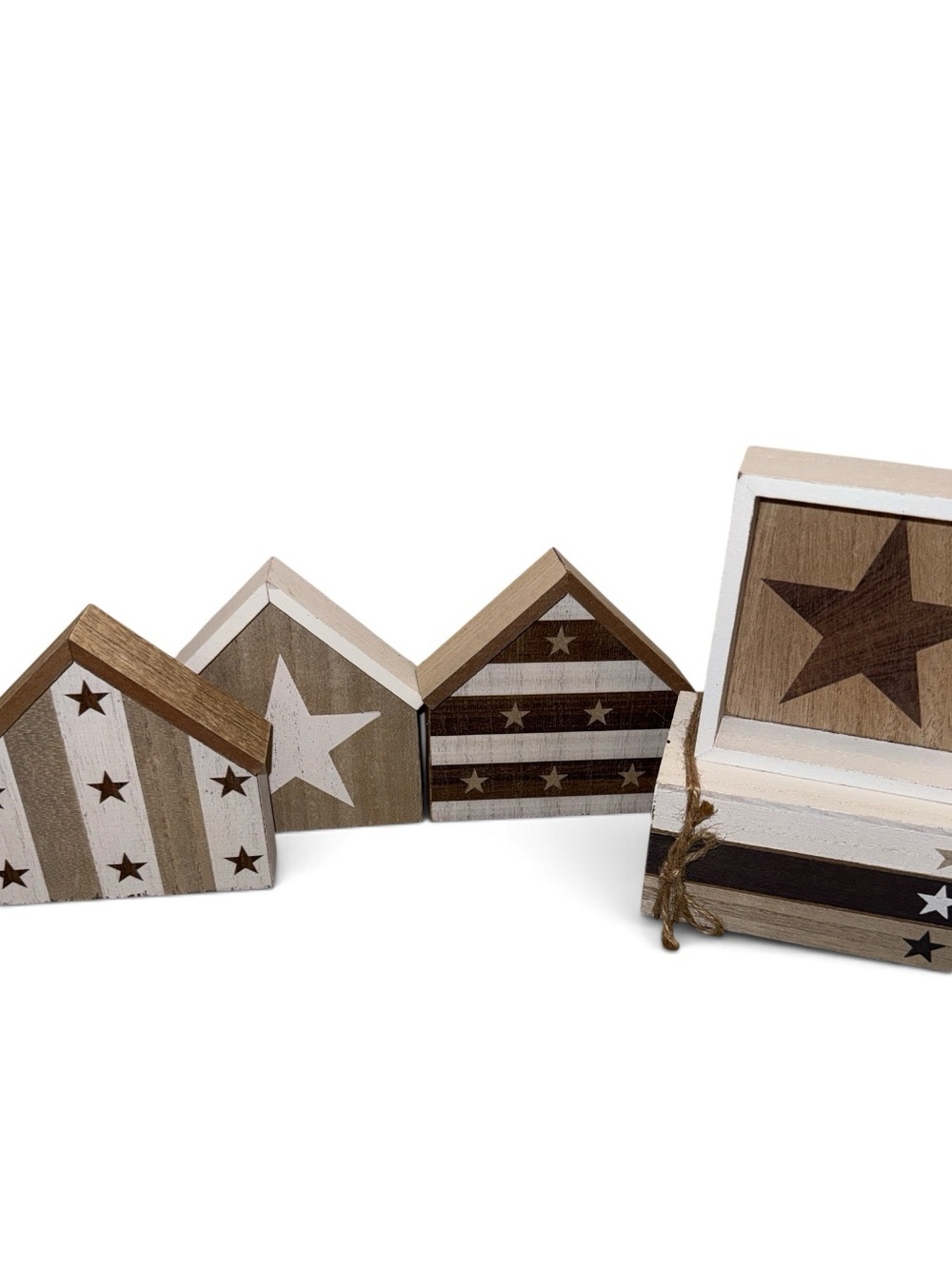 🏖️ 10 items for $20☀️ Rustic White and Natural Wood Star House Décor Set| 5 pcs - Picture 2 of 13